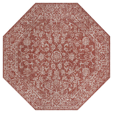 Tela Bohemian Textured Weave Floral Indoor/outdoor Octagon Rug